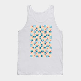 Retro Geometric Floral Pattern Blue, Peach, Coral Tank Top